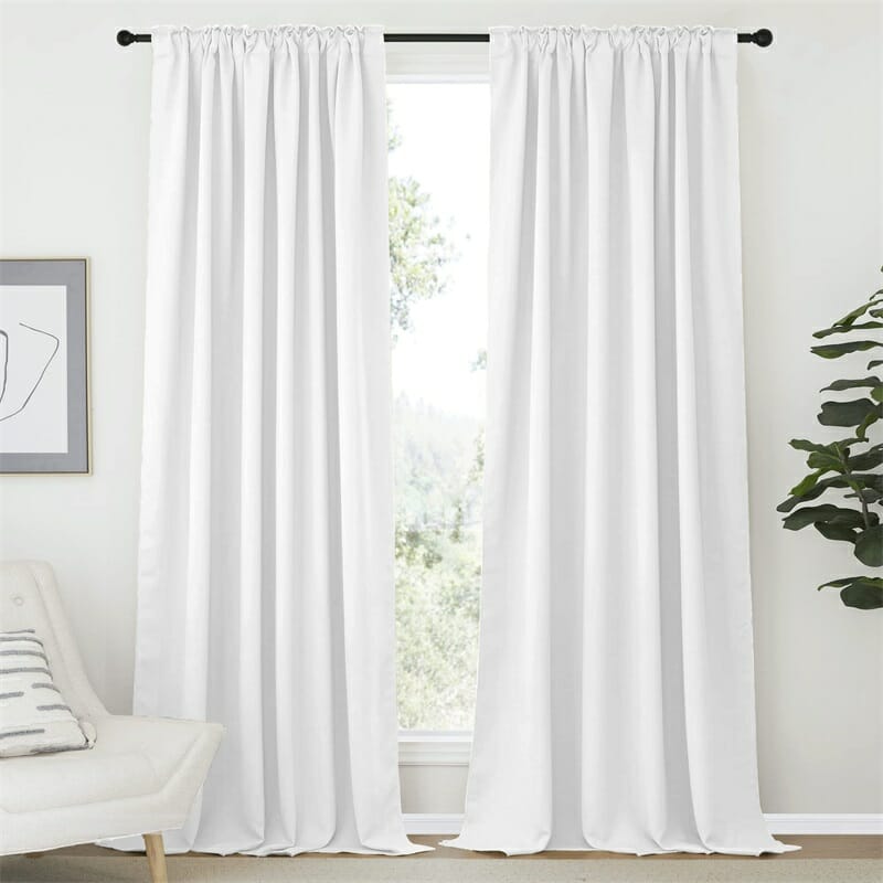 gray wall navy blue curtains
