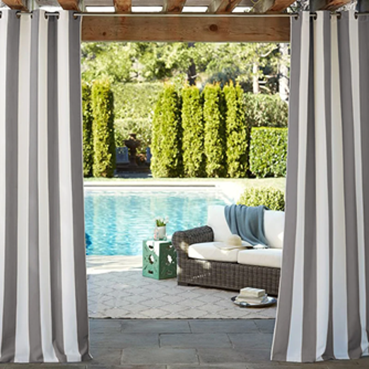 Striped outdoor curtains for a Porch