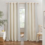 Custom Linen Boho Curtains Added Embroidered Pattern Bordered Rustic Light Filtering Curtain